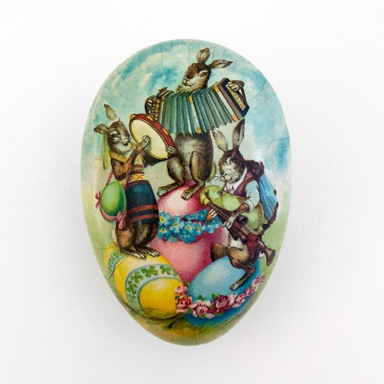 4-1/2" Vintage Easter Bunny Band Papier Mache Easter Egg Container ~ Germany